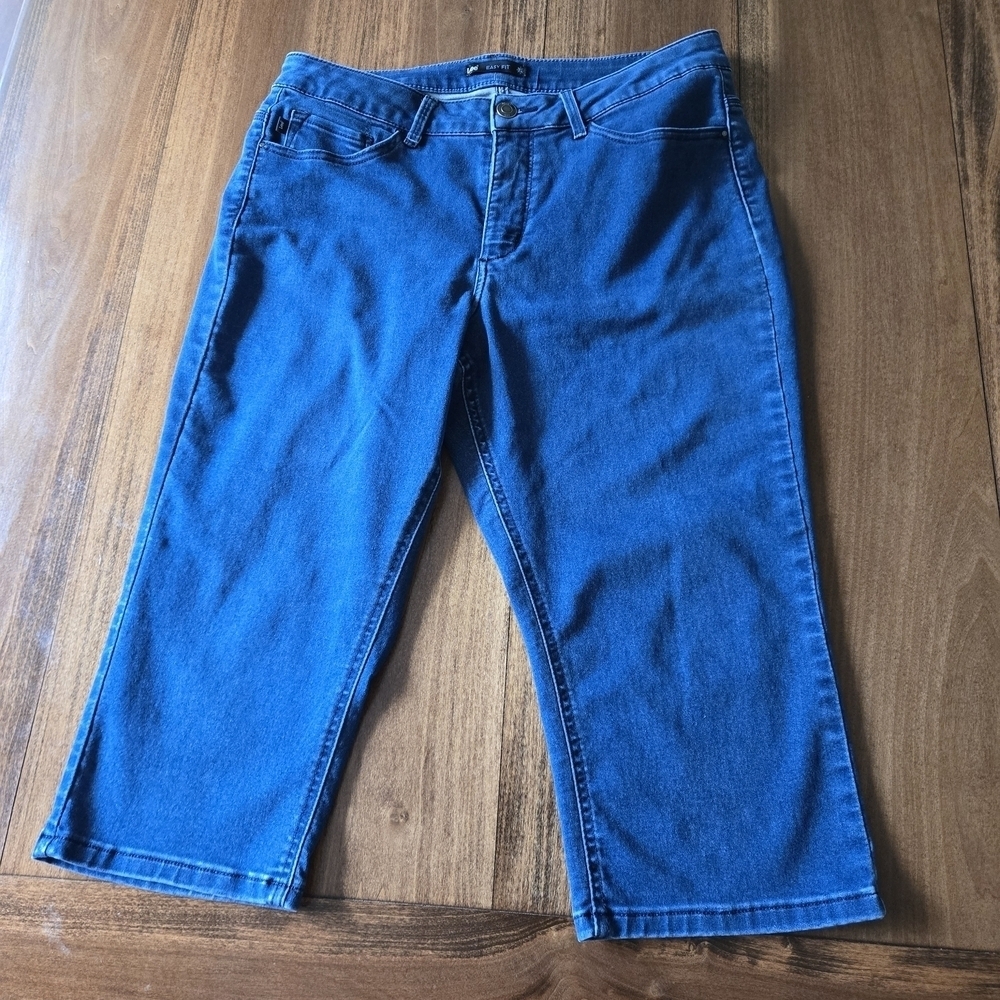 Lee Easy Fit Women's 16 Petite Denim Capri Jeans Mid Rise Stretch Crop Dark Wash